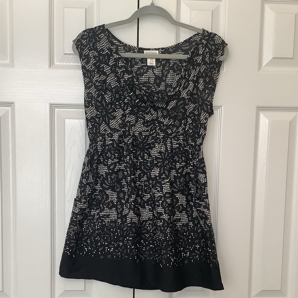 EUC Motherhood Maternity Cowl Neck Scoop Top Black Tan Elastic Waist M